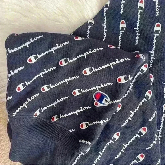 Champion Reverse Weave All Over Spellout Logo Crop Crew Sweatshirt XL - Picture 4 of 7